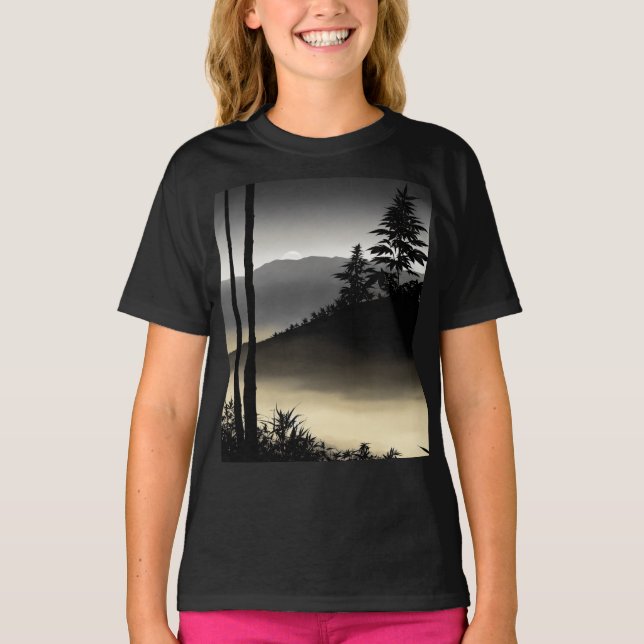 Crianças Camisa Básica de T com Cannabi Preto e Br (Frente)