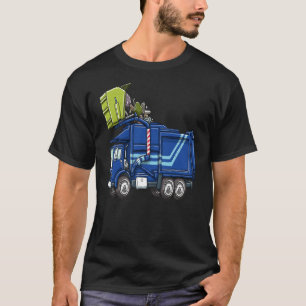 Crianças, camiseta de caminhão de lixo azul