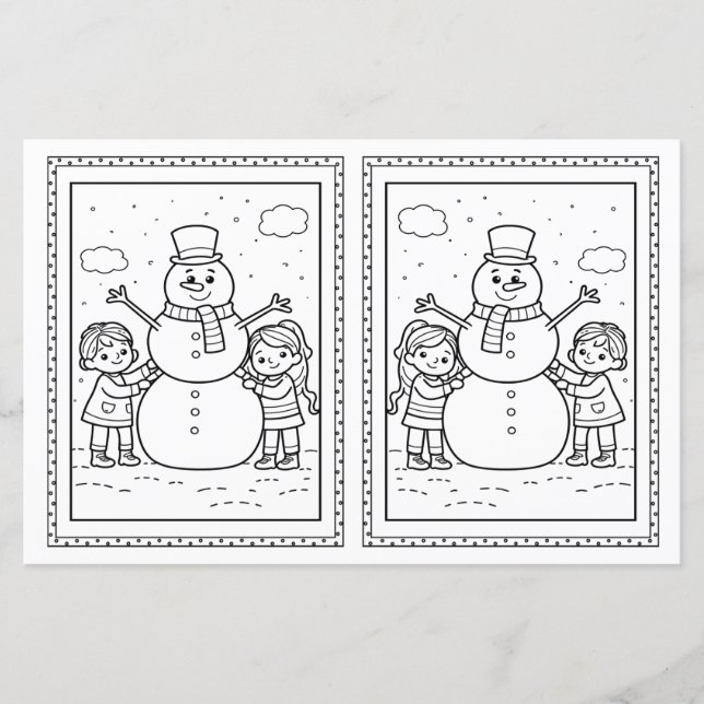 Crianças Colorindo Papel de Neve Cartão de Natal (Frente)