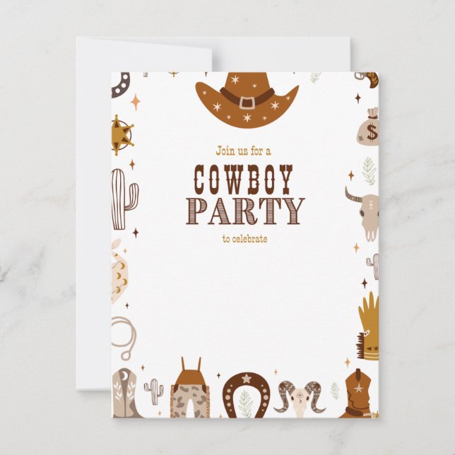 crianças convites de aniversário cowboy (Frente)