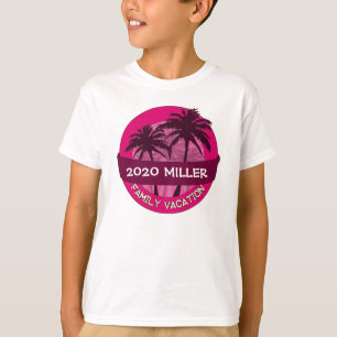 Crianças cor-de-rosa palmeira camisa de férias com
