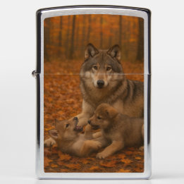 Crianças da Família Lobo de outono em Floresta de 