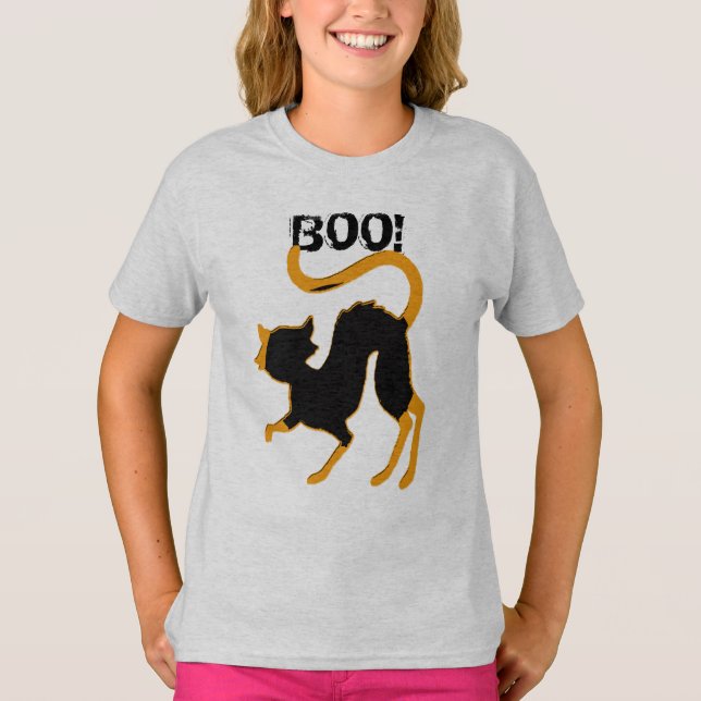 Crianças de Camisa de Halloween de Gato Preto Pers (Frente)