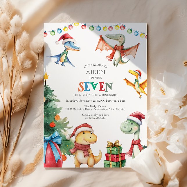 Crianças Dinossauro Sétimo Convite de aniversário (Criador carregado)