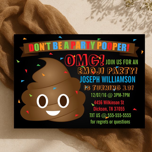 Crianças Engraçado Poop Emoji Convite de aniversár (Kids Funny Poop Emoji Birthday Party Invitation
)
