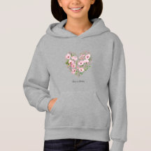 Crianças Florais De Coração Rosa Pullover Hoodie
