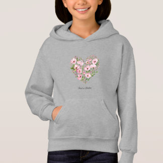 Crianças Florais De Coração Rosa Pullover Hoodie