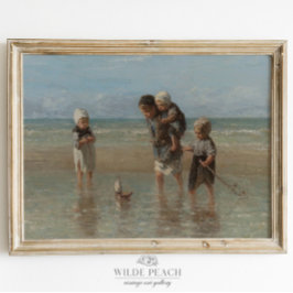 Crianças no Poster de pintura de paisagem marinha
