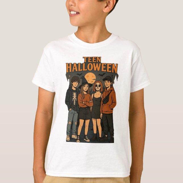 Crianças Noturnas de Teen Halloween Camisa básica (Frente)