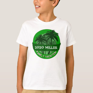 Crianças, palmeira verde, camisa de férias com nom