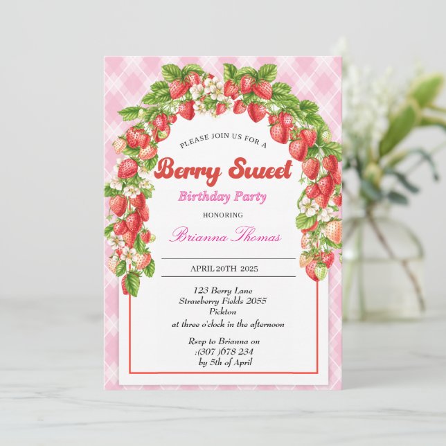 Crianças Personalizadas Berry Sweet Convite de Ani (Em pé/Frente)