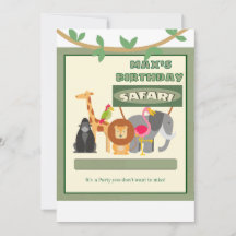Crianças Personalizadas Convite Safari