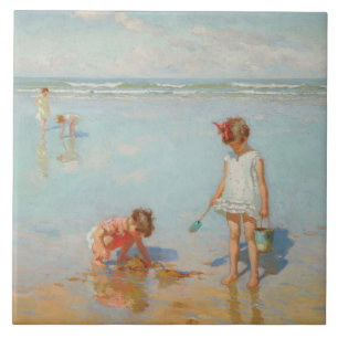 Crianças por mar (Cena de Verão da Praia)