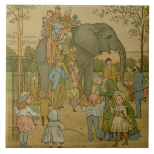 Crianças que montam no elefante (litho)