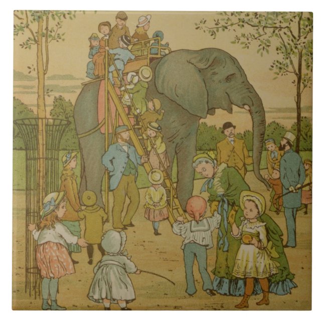 Crianças que montam no elefante (litho) (Frente)