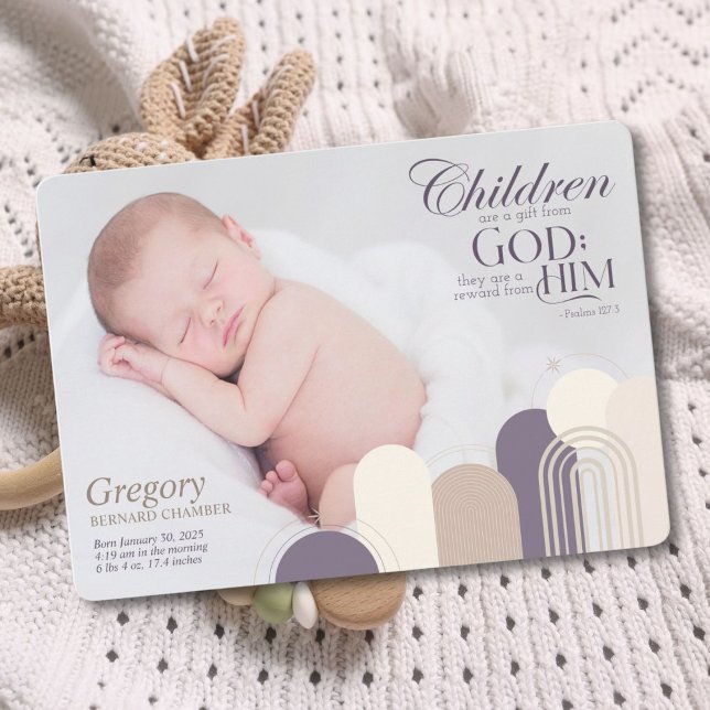 Crianças São Um Cartão De Anúncio De Nascimento De (Celebrate your little blessing with a personalized birth announcement featuring Psalm 127:3)