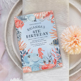 Crianças Sob O Convite de aniversário Do Mar