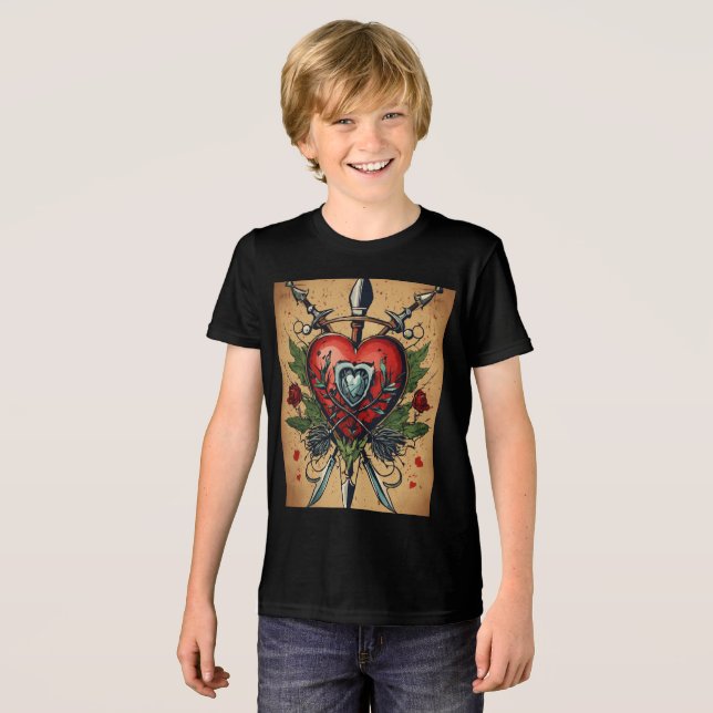 Crianças Vintage Tatto Heart Shirt (Frente Completa)