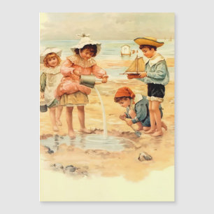 Crianças Vitorianas Antigas na Praia Arte Refinada