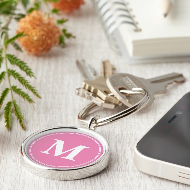 Criar Chaveiro de Monograma Branco Rosa Personaliz (Create Personalized Pink White Monogram Keychain)