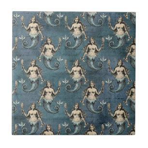 Criaturas Marinhas Sereia Cor Azul Manuscrito
