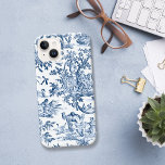 Criaturas Míticas Fantásticas Vintage Toile-Blue<br><div class="desc">Padrão de safra Whimsical com aves míticas,  animais e figuras humanas em uma paisagem de fantasia em azul sobre fundo branco.</div>
