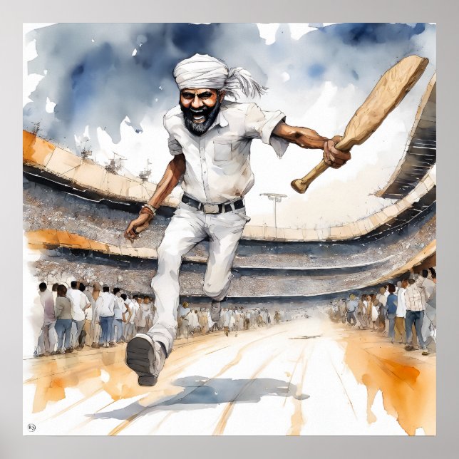 Cricketer indiano - Impressão de críquete de arqui (Frente)
