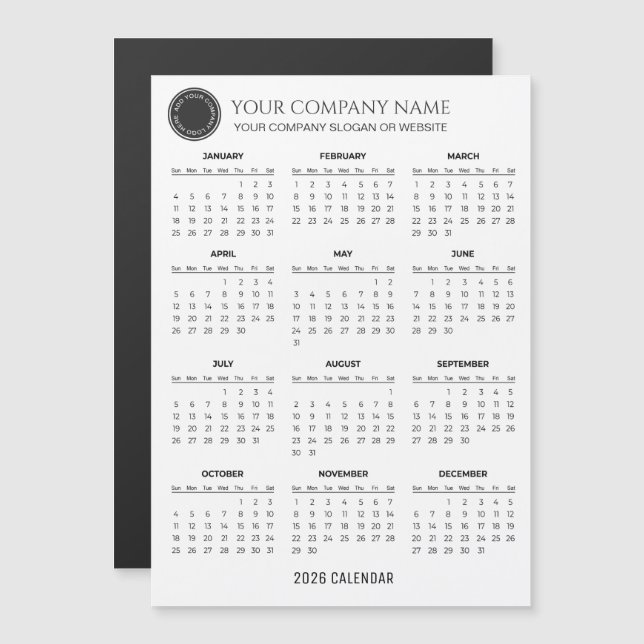Crie seu próprio calendário empresarial 2026 | Ímã (Frente/Verso)