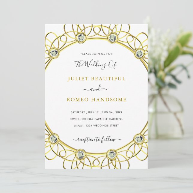 Crie Seu Próprio Convite de Noivado com Diamantes  (Em pé/Frente)