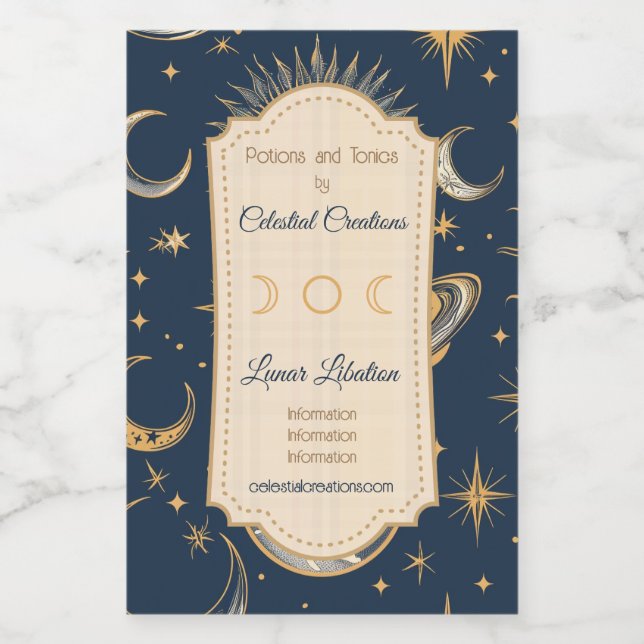 Crie seu próprio Dourado azul branco celestial (Rótulo Único)