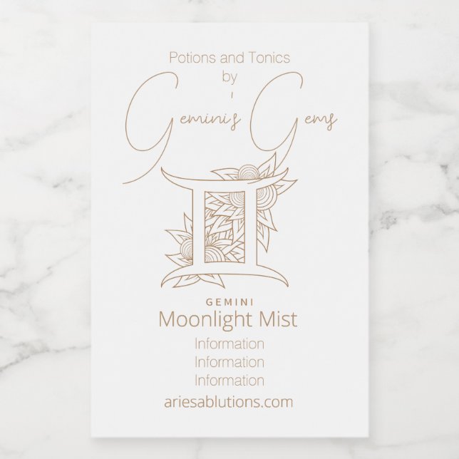 Crie seu próprio Gemini branco e Dourado Elegante  (Rótulo Único)