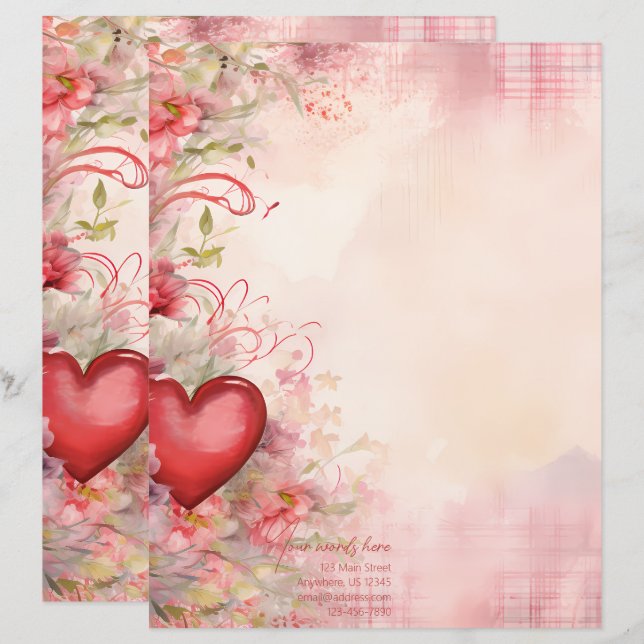 Crie Seu Próprio Papel de Carta Floral de Amor com (Frente/Verso)