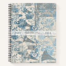 Crie Seu Próprio Papel Jornal Floral Azul Vintage