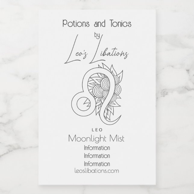 Crie seu próprio preto e branco Elegante Leo Zodia (Rótulo Único)