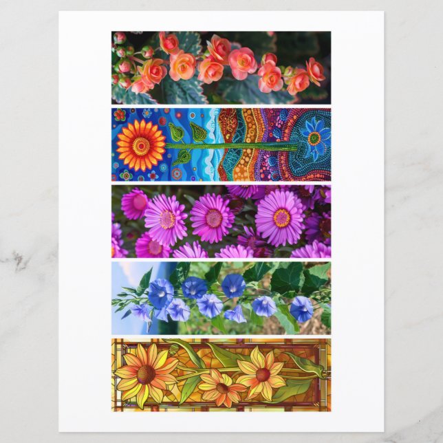 Crie seus próprios 5 Marcadores de Página Florais  (Frente)