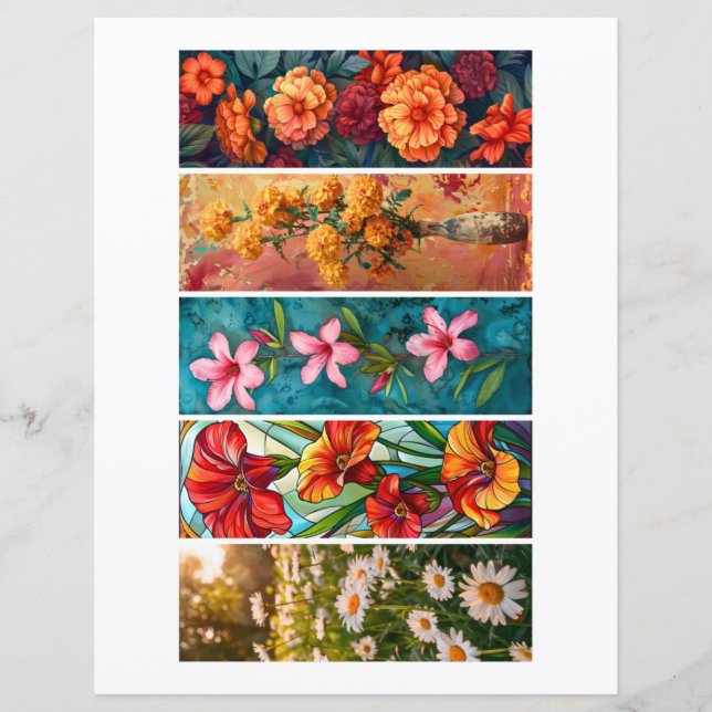 Crie seus próprios 5 Marcadores de Página Florais  (Frente)