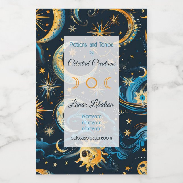 Crie sua própria lua e estrelas azul e Dourada do  (Rótulo Único)