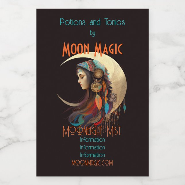 Crie sua própria Lua e Penas do Crescente Boho (Rótulo Único)