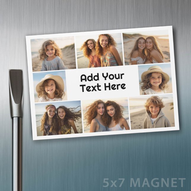 Crie uma colagem personalizada de 8 fotos com text (Custom Photo Magnet)