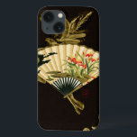 Crimped Oriental Fan with Floral Design<br><div class="desc">Painting of a crimped oriental fan with a floral design. The black background lets the colors on the fan pop off the print. Hang this on your wall and enjoy!</div>