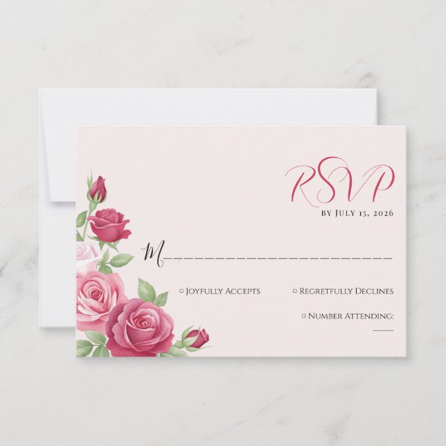 Crimson Rose Wedding RSVP Card (Frente)
