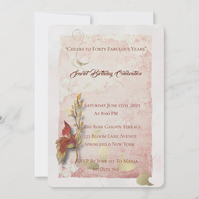 Crimson sussurra convite para aniversário de 40 an (Frente)