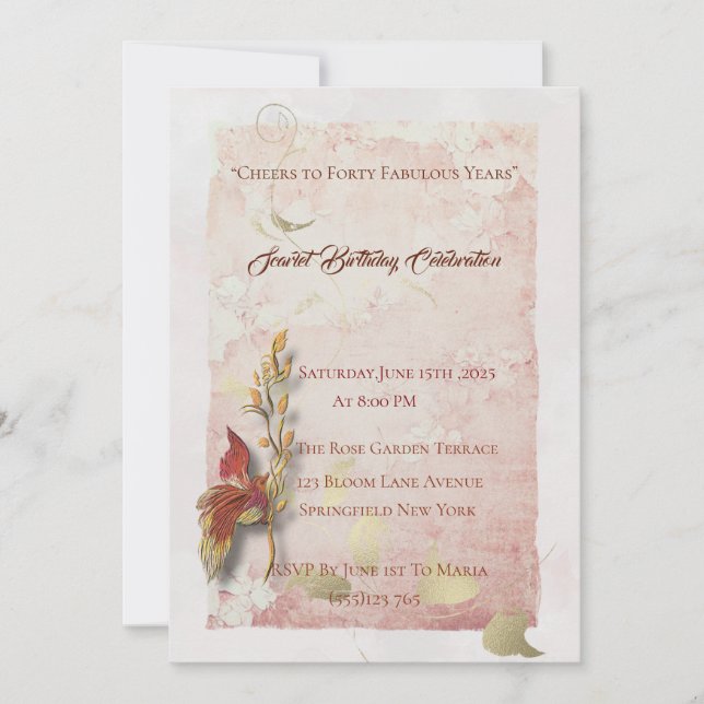 Crimson sussurra convite para aniversário de 40 an (Frente)
