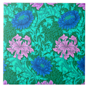 Crisântemos, Aqua e violeta de William Morris