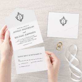 Crista de Casamento Preto e Branco Monograma Antig