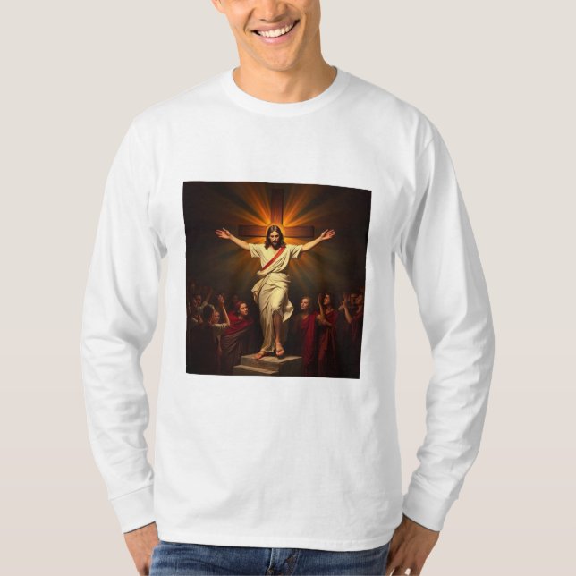 Cristo é a Camiseta de Longa Folga dos Homens da R (Frente)