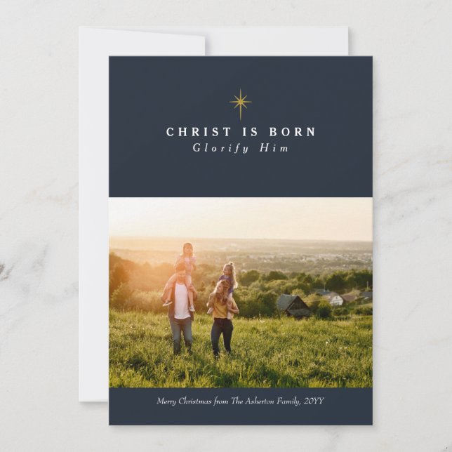 Cristo é Cartões de foto de Natal religioso nascer (Frente)