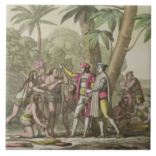 Cristóvão Colombo (1451-1506) com Ameri nativo