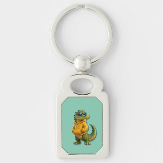 Crocodilo em capuz amarelo com chaveiro de metal v
