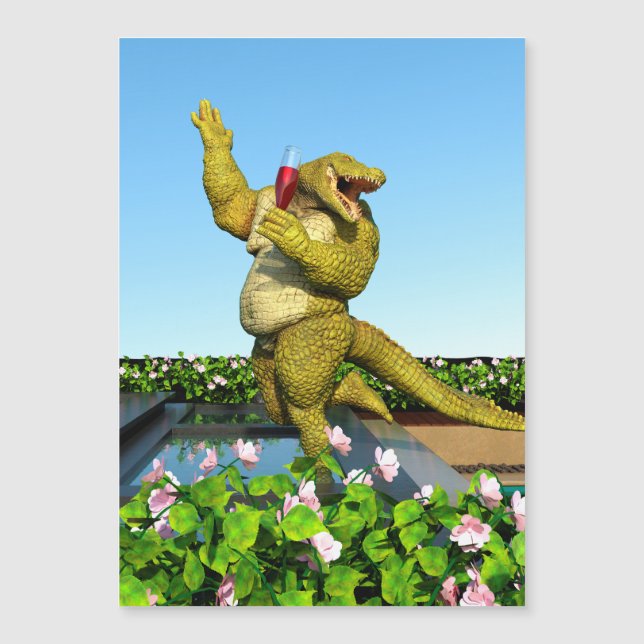Crocodilo Engraçado Bebendo Champanhe (Frente)